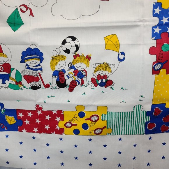Kids Playing Sports Wall Hanging /Pillow Sham Fabric Craft Panels/5 TOTAL VTG!! - Picture 6 of 16